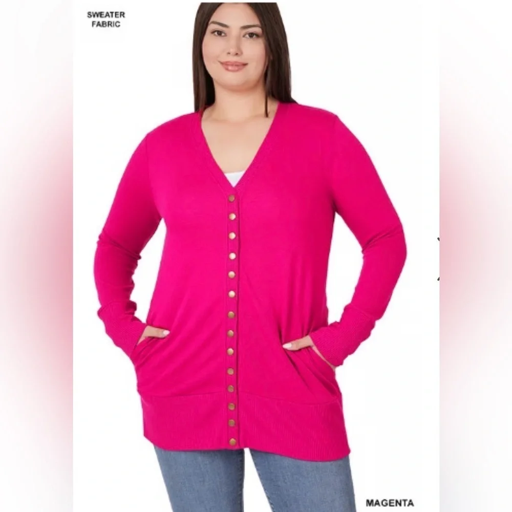 Zenana Magenta Button-Down Cardigan - NEW